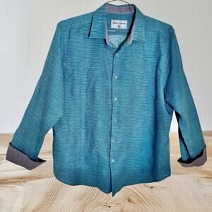 Robert Graham Linen Blend Shirt Size 2XL Mens Skull Tag Flip Cuffs Turquoise